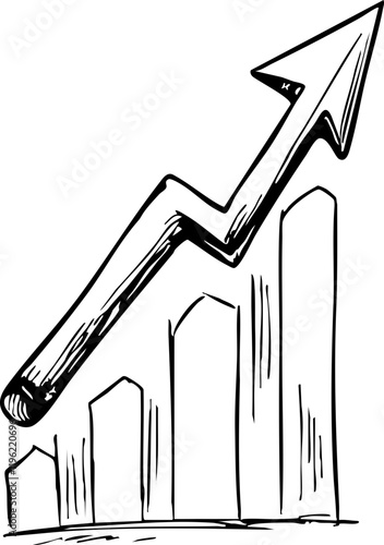 Investment growth graph sketch on white background, financial elevation