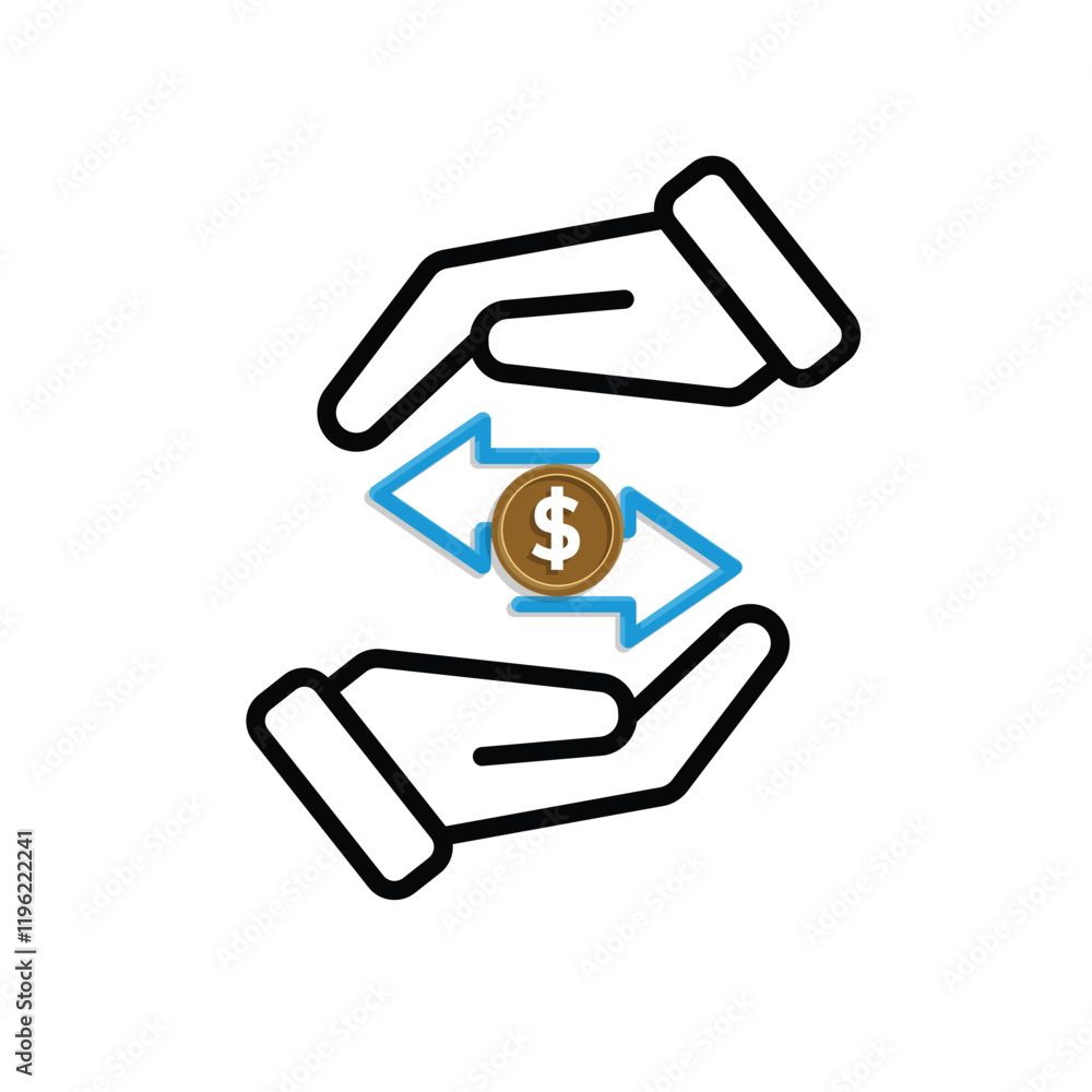 coin icon. cash back with dollar in hand. money management vector, business and finance icon, indicating continuous movement. mixed design style coin icon. cash back with dollar in hand. money management vector, business and finance icon, indicating continuous movement. mixed design style