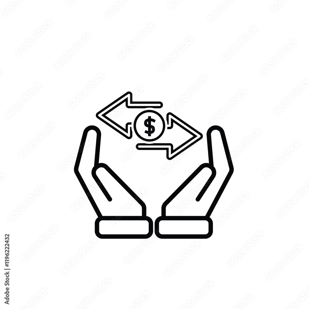 coin icon. cash back with dollar in hand. money management vector, business and finance icon, indicating continuous movement. outline design style coin icon. cash back with dollar in hand. money management vector, business and finance icon, indicating continuous movement. outline design style