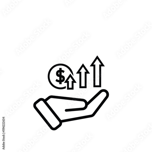 coin icon. money strengthens or rises in hand. money management vector, business and finance icon, showing continuous movement. Line design style