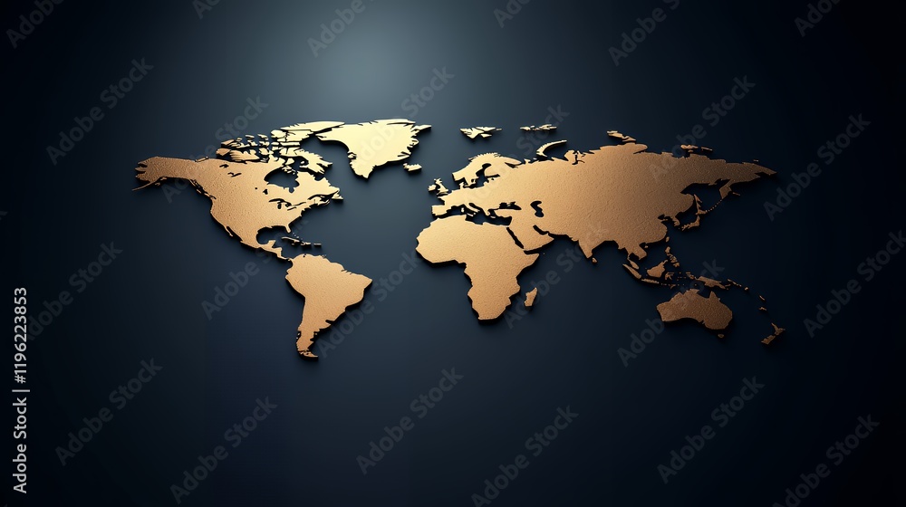 Golden World Map: A 3D Rendering of Global Connectivity Golden World Map: A 3D Rendering of Global Connectivity
