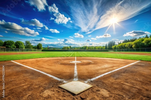 Panoramic Baseball Field Home Plate View, Centerfield Perspective, Stadium, Diamond, Baseball Game, Sport Photography photo