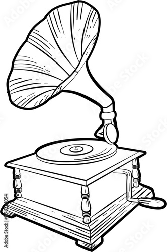 Vintage gramophone with record hand drawn vector