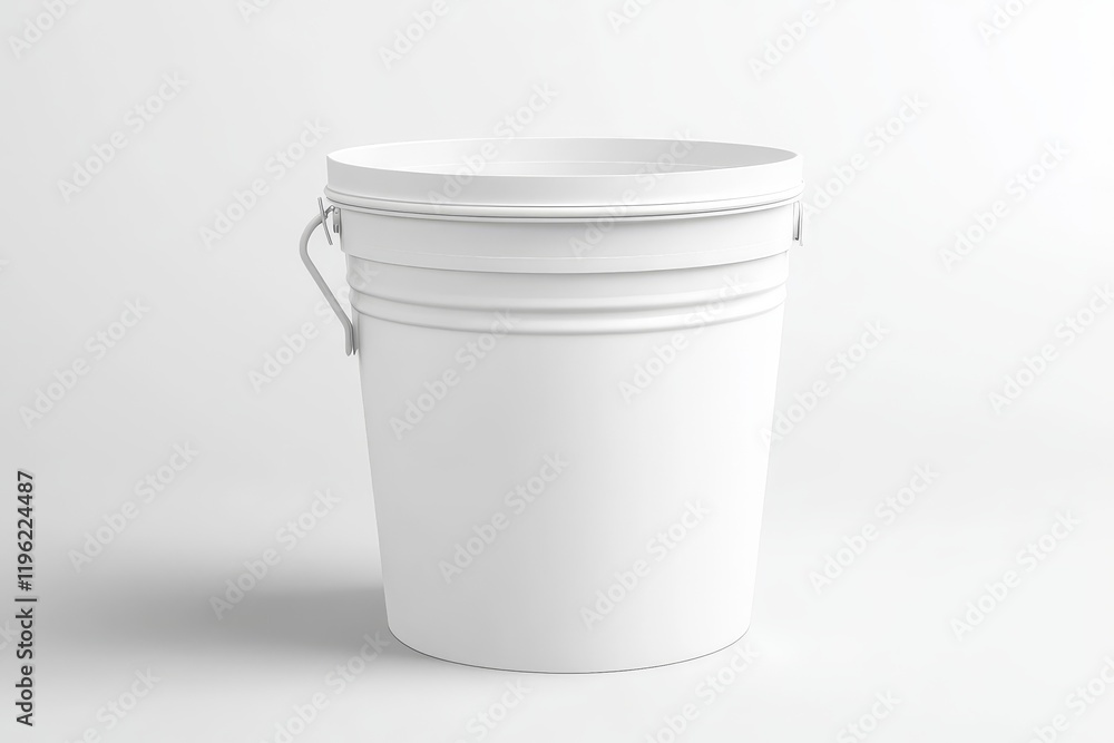 White plastic bucket with lid and handles, isolated on white background. White plastic bucket with lid and handles, isolated on white background.