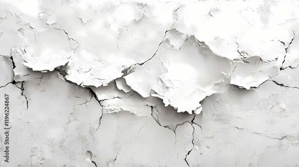 Fototapeta premium A monochromatic snapshot of a fissure on a white-painted wall with flaking paint. fissure. illustration. Blazetide. Illustration