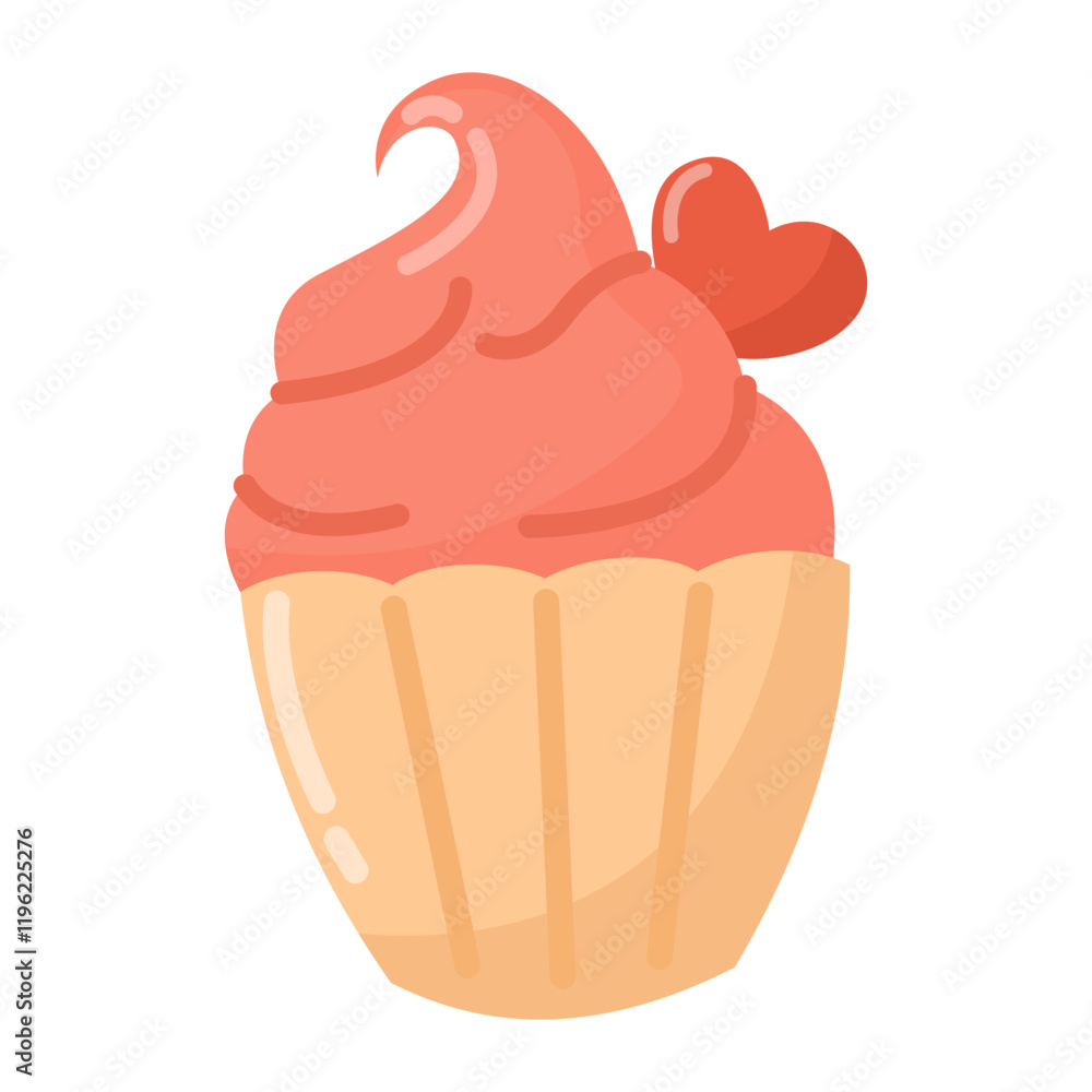 Delicious pink cupcake with heart topping Delicious pink cupcake with heart topping