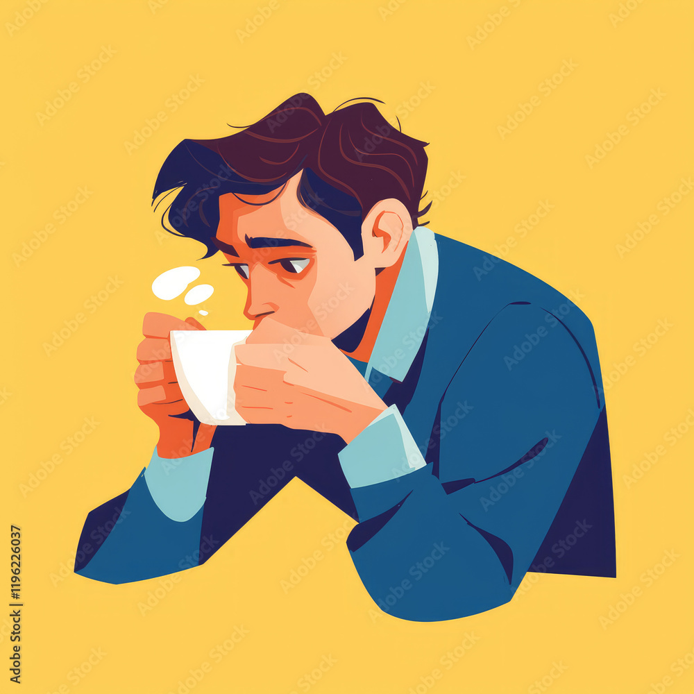 A Man Sipping Coffee in a Relaxed Flat Illustration of Leisure A Man Sipping Coffee in a Relaxed Flat Illustration of Leisure