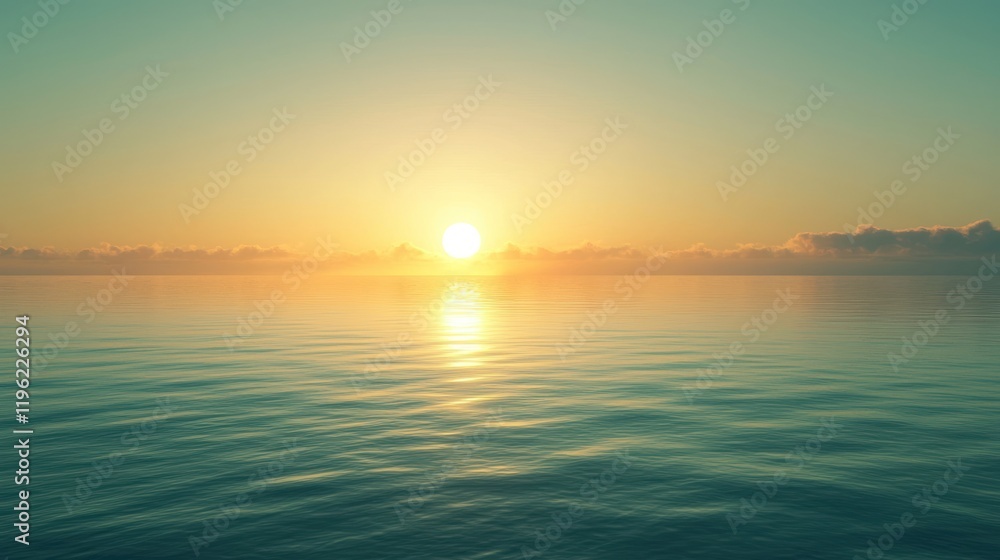 A peaceful morning landscape with the sun rising over a horizon, symbolizing new beginnings and motivation A peaceful morning landscape with the sun rising over a horizon, symbolizing new beginnings and motivation