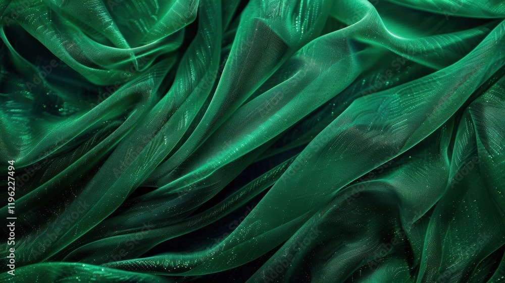 Obraz premium Elegant emerald green satin fabric with luxurious folds and soft textures