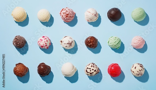 Delicious Ice Cream Scoops: A Colorful Variety of Sweet Frozen Treats, Perfect Summer Dessert photo