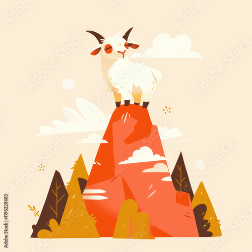 A Goat Climbing a Mountain in a Flat Illustration of Determination photo