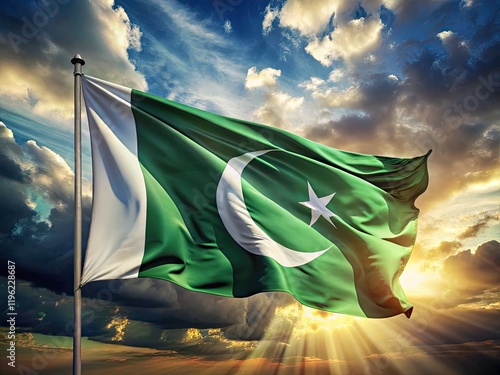 Pakistan Independence Day Flag: Stunning Design, Beautiful Green Crescent, Star, National Colors, Patriotic Photography photo