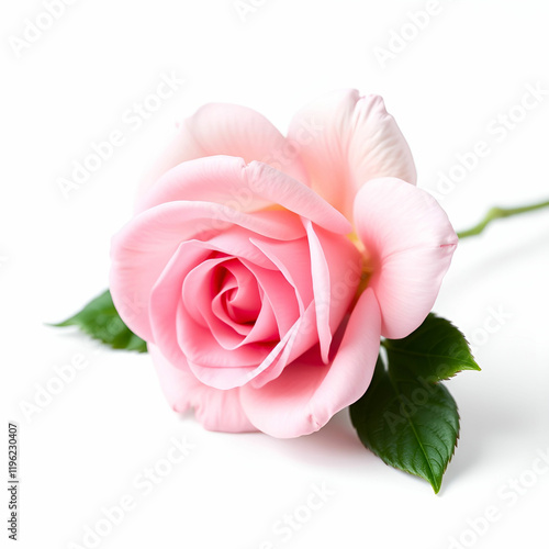 Beautiful single isolated pink rose on white