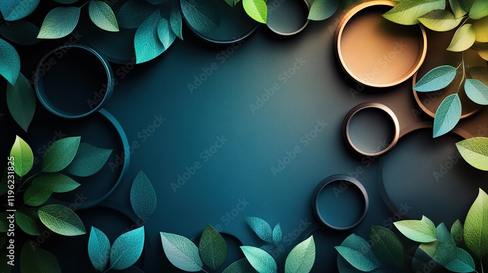 Modern eco background with abstract circular patterns and green, brown, and blue gradients