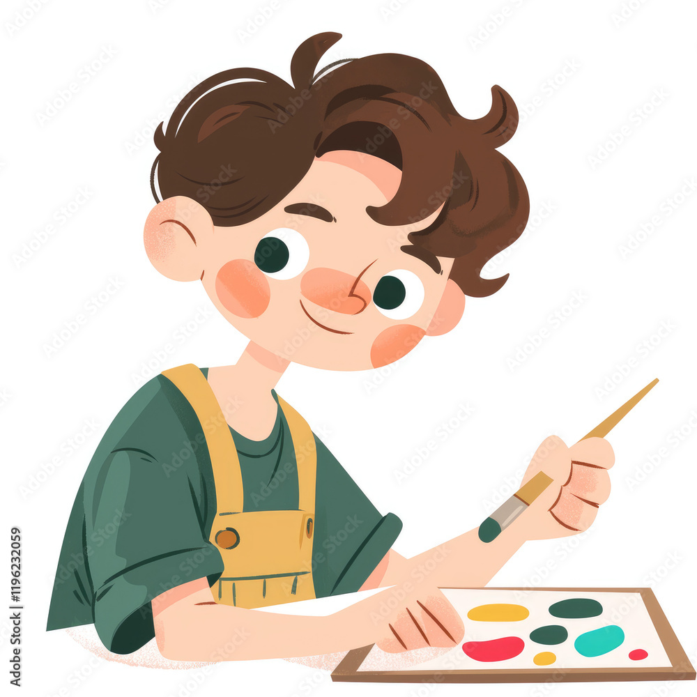 A Child Painting a Picture with Watercolors in a Creative Flat Illustration A Child Painting a Picture with Watercolors in a Creative Flat Illustration