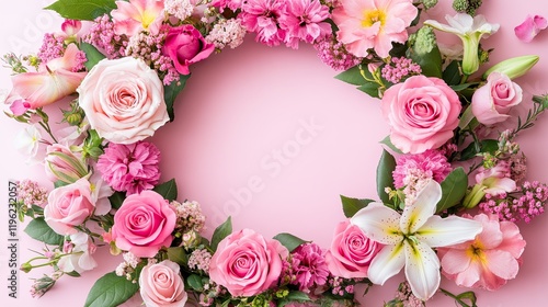 Wallpaper Mural Elegant pink floral wreath on soft pink background Torontodigital.ca