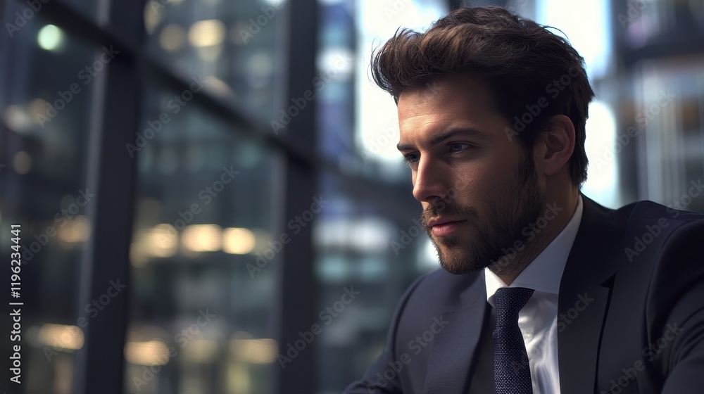 Professional Banker Negotiating Deals in Modern Office Professional Banker Negotiating Deals in Modern Office