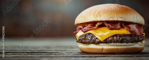 Cheeseburger Bacon Rustic Table Background photo