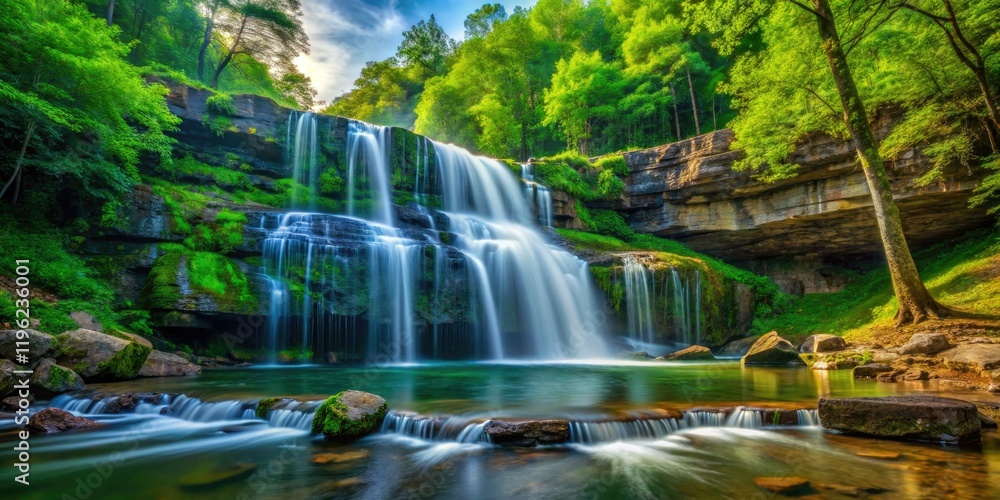 Fototapeta premium Capture Glory B Falls' majesty: stunning Arkansas waterfall photography in Madison County's nature.