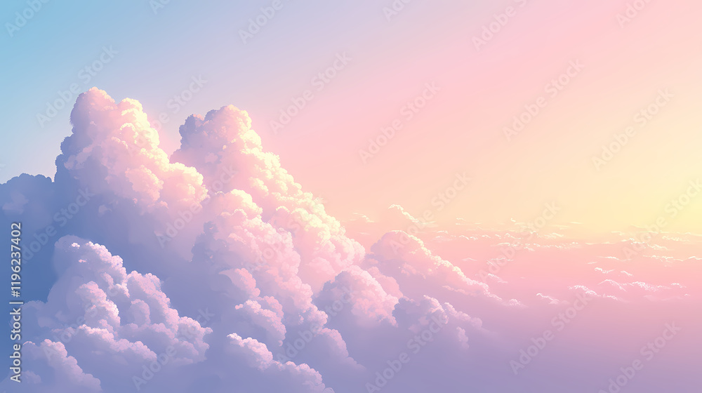 Serene clouds and a soft sunlight create a tranquil and inspiring skyscape in this breathtaking stock photo of a peaceful sky at dawn. Rainspire. Illustration Serene clouds and a soft sunlight create a tranquil and inspiring skyscape in this breathtaking stock photo of a peaceful sky at dawn. Rainspire. Illustration