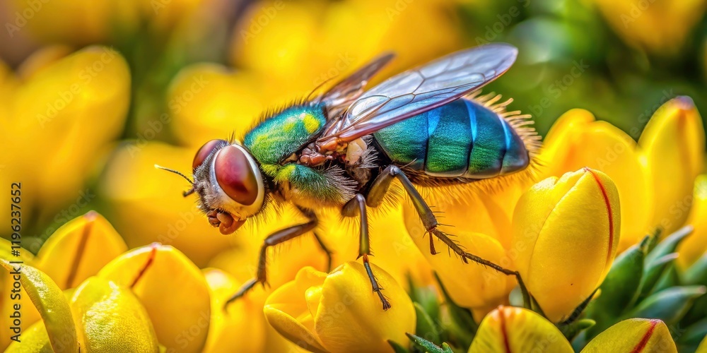 Springtime Eudasyphora cyanella Fly on Gorse Flower - Macro Photography, High Depth of Field, Insect, Nature Springtime Eudasyphora cyanella Fly on Gorse Flower - Macro Photography, High Depth of Field, Insect, Nature