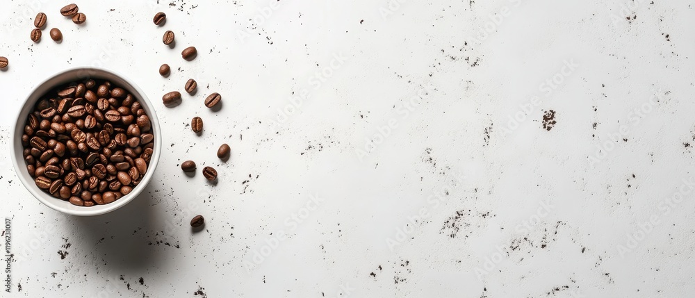 Coffee beans in bowl on white background, scattered beans, food photography Coffee beans in bowl on white background, scattered beans, food photography