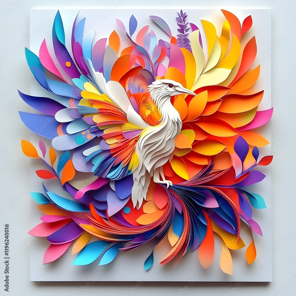 Obraz premium Paper cut spring flowers and leaves Fresh spring nature background. Floral with leaves cut of paper Flower paper style, colorful rose, paper craft floral
