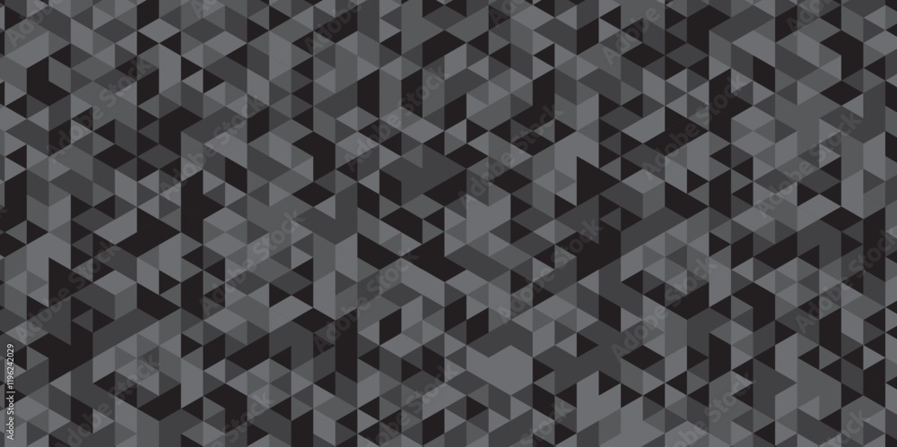 Fototapeta premium Abstract geometric black and gray background seamless mosaic and low polygon triangle texture wallpaper. Triangle shape retro wall grid pattern geometric ornament tile vector square element.