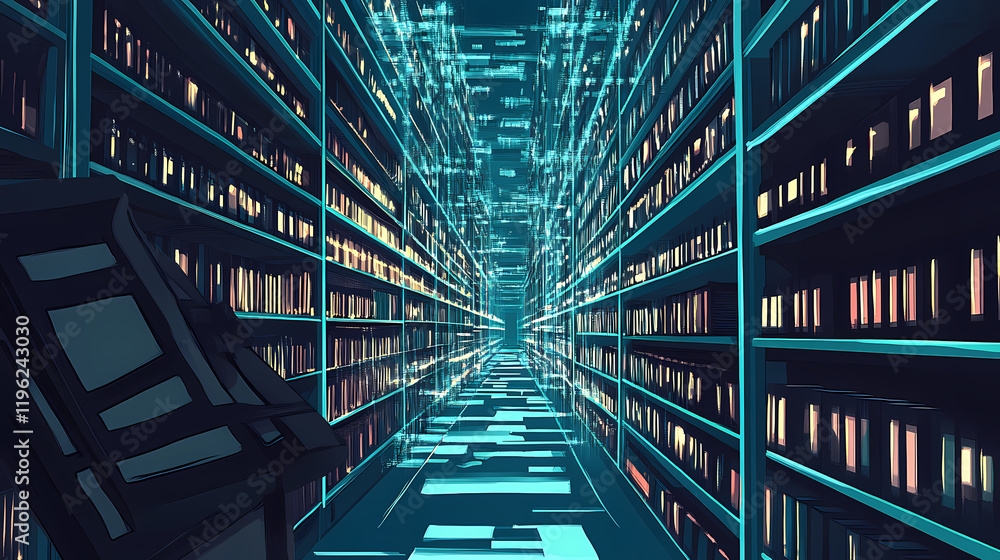 Digital archives and science background, tech-inspired and innovative. Rainspire. Illustration Digital archives and science background, tech-inspired and innovative. Rainspire. Illustration