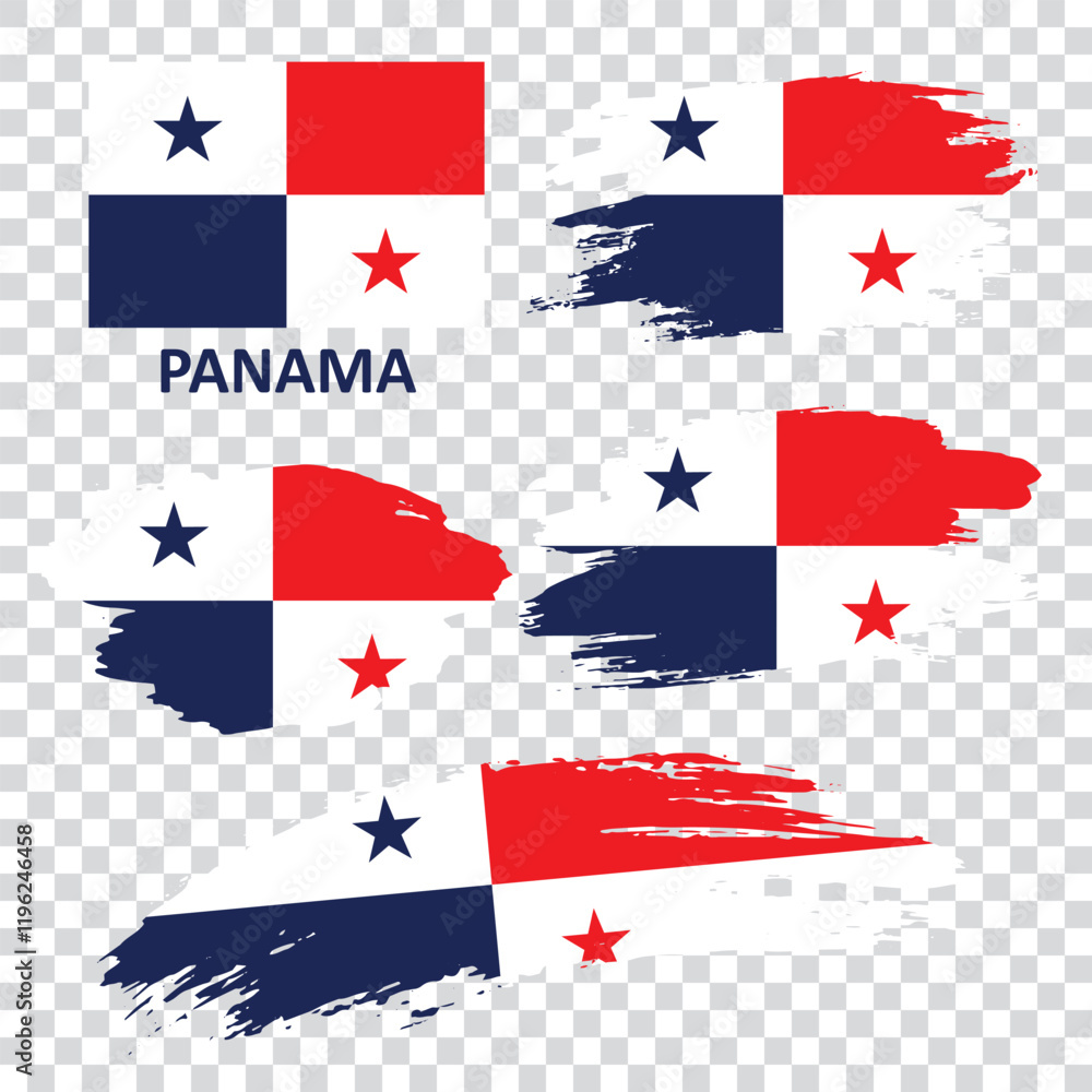 Set of Panama flags hand drawn with a brush Set of Panama flags hand drawn with a brush