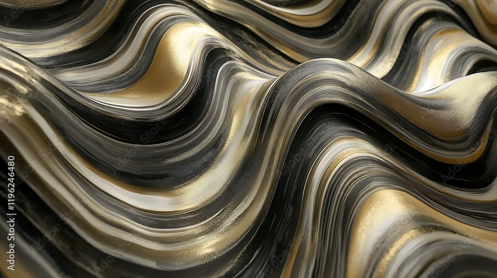 Fototapeta premium Abstract swirling patterns in black and gold tones create a dynamic visual texture.