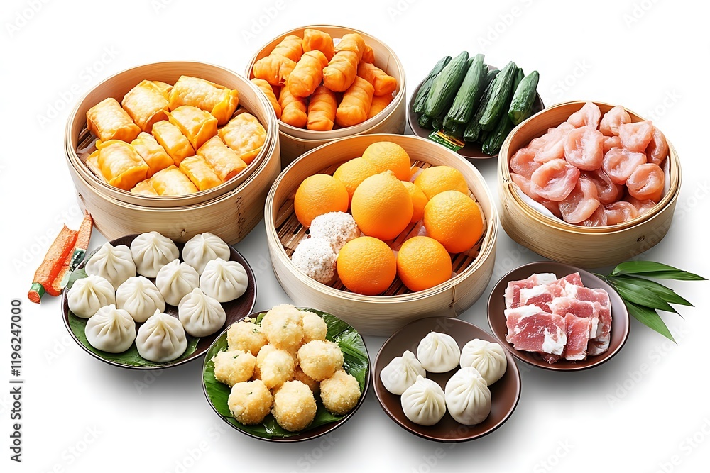 Lunar New Year Table with Traditional Foods Like Dumplings and Rice Cakes. Lunar New Year Table with Traditional Foods Like Dumplings and Rice Cakes.