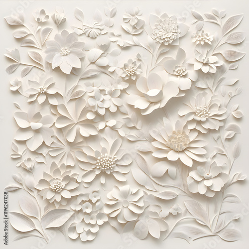 Paper cut spring flowers and leaves Fresh spring nature background. Floral with leaves cut of paper Flower paper style, colorful rose, paper craft floral