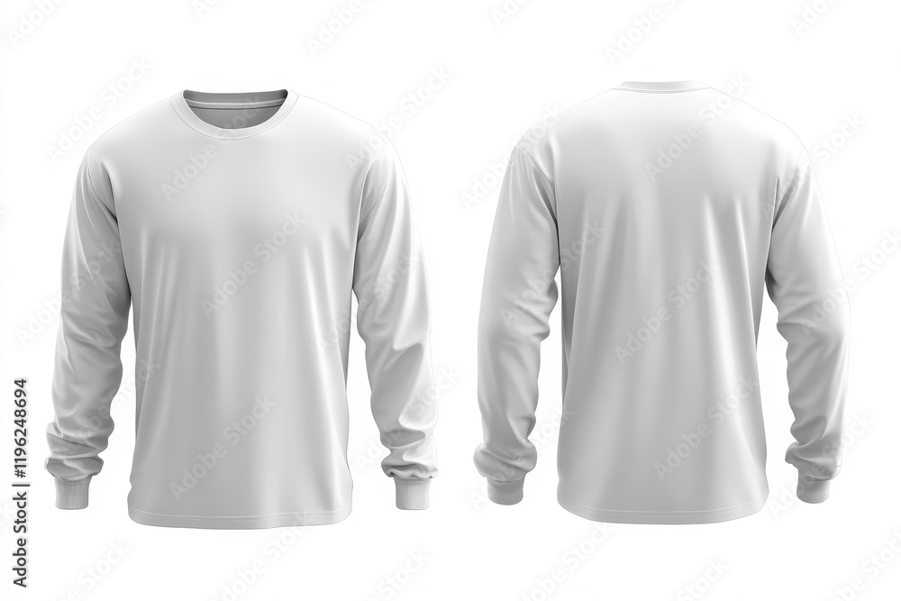 White long-sleeve t-shirt mockup, front and back view. (3) White long-sleeve t-shirt mockup, front and back view. (3)
