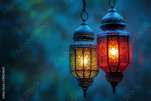 Ornate Lanterns: Glowing Elegance in a Serene Night photo