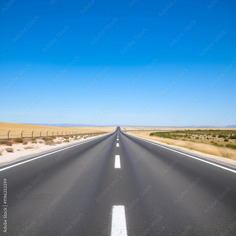Vertical shot of an asphalt road under the blue sky Vertical shot of an asphalt road under the blue sky