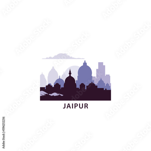 Jaipur logo with skyline, cityscape retro vector icon. India city horizon, facade, travel logotype