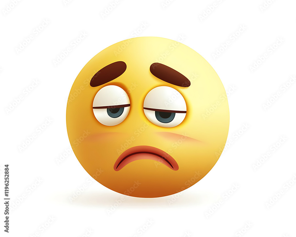 Fototapeta premium Disappointed 3D Emoji Sad Yellow Face Unhappy Expression Bored Smiley Negative Emotion Icon