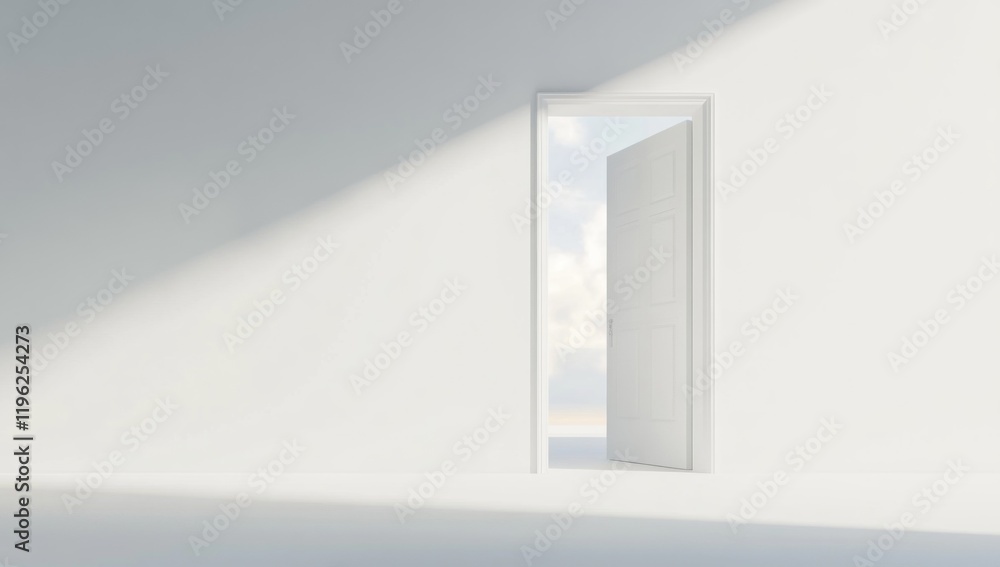 Open Door to a New Horizon: A Surreal 3D Render of Opportunity and Freedom Open Door to a New Horizon: A Surreal 3D Render of Opportunity and Freedom