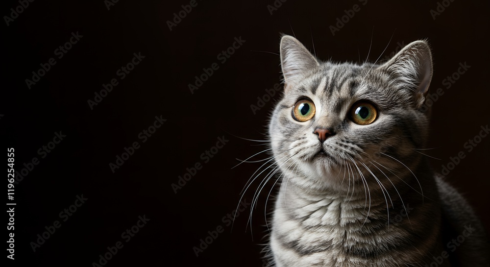 Obraz premium Beautiful Gray British Shorthair Cat Portrait Dark Background Pet Animal Photography Studio Shot eyes cute 