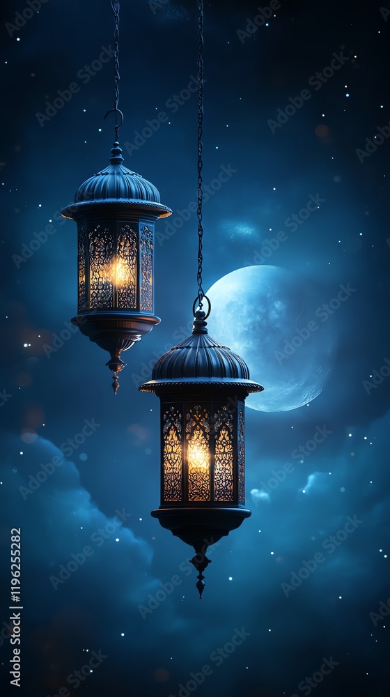 Ornate Lanterns Glow Under a Serene Night Sky Ornate Lanterns Glow Under a Serene Night Sky