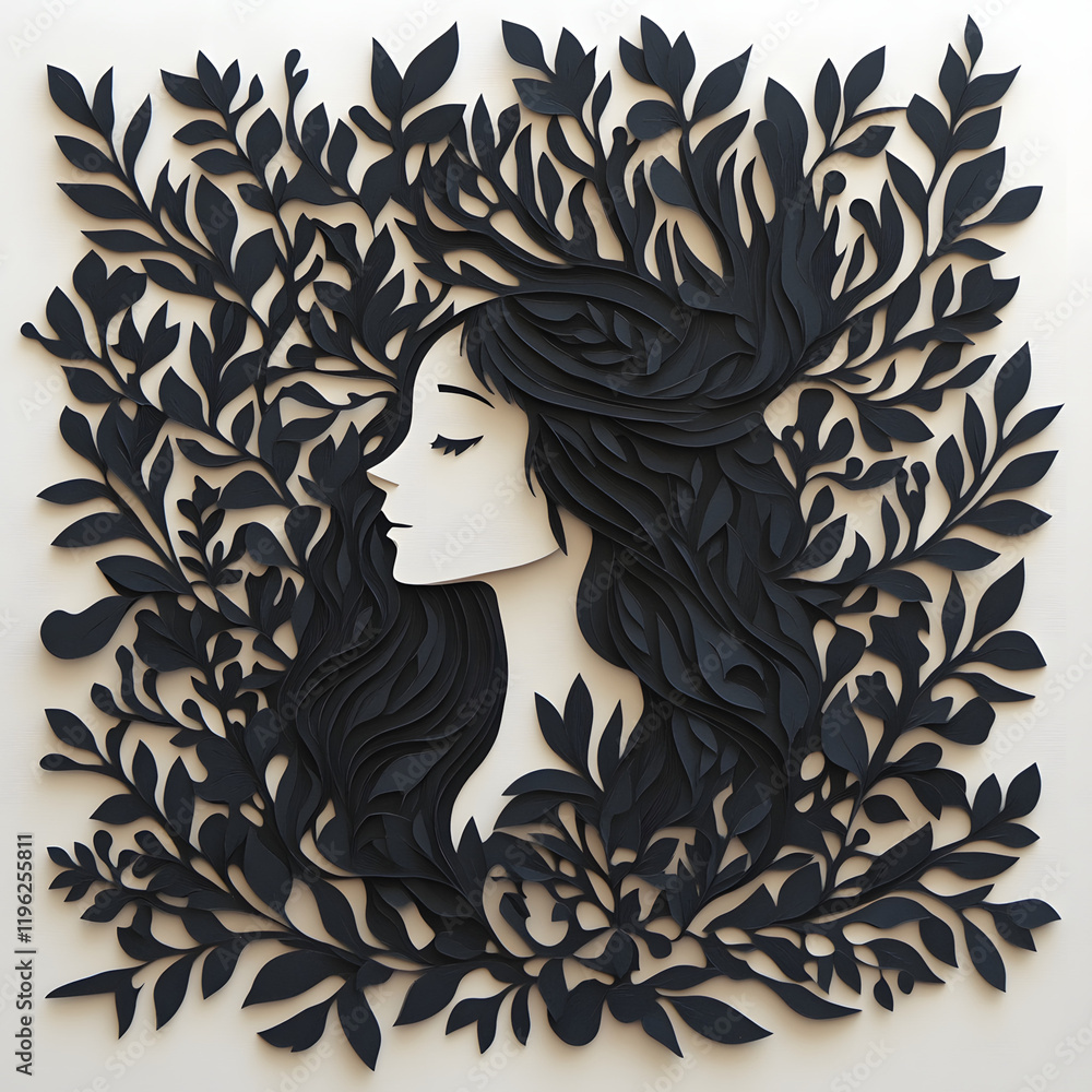Tropical floral in paper art style and pastel color tropical green leaf paper cut concept design Tropical floral in paper art style and pastel color tropical green leaf paper cut concept design