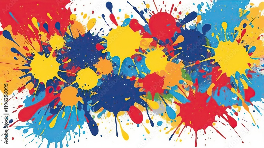Splattered paint-style vector abstract with bright and bold primary colors. Splattered paint-style vector abstract with bright and bold primary colors.