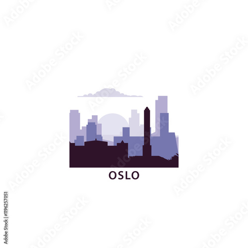 Oslo logo with skyline, cityscape retro vector icon. Norway city horizon, facade, travel logotype