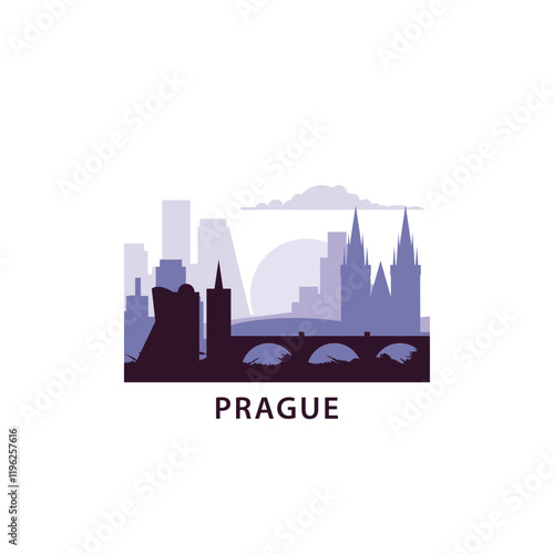 Prague logo with skyline, cityscape retro vector icon. Czech Republic city horizon, facade, travel logotype