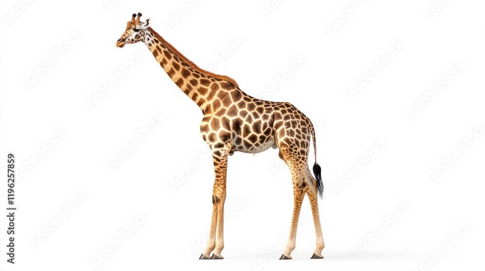 Naklejka premium Giraffe standing on white background.