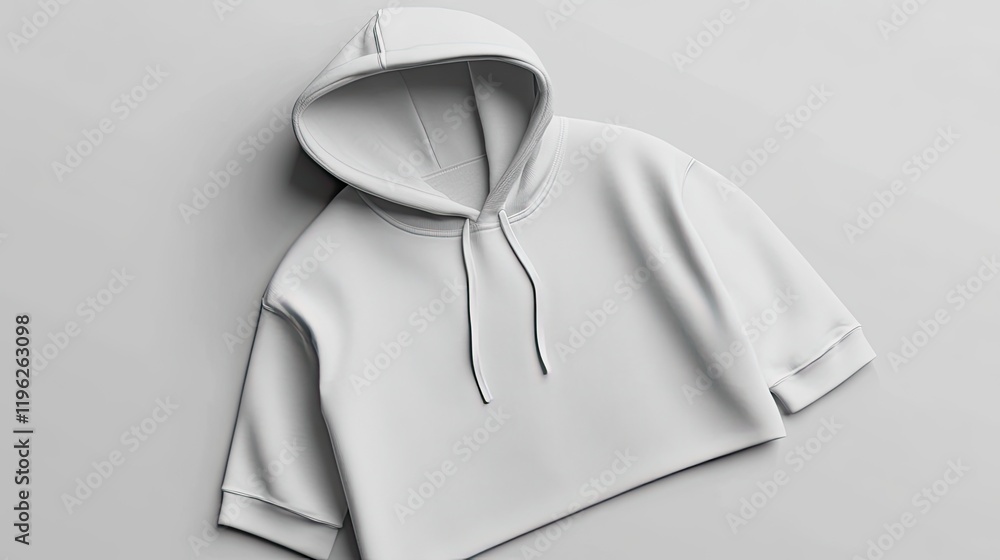 Flatlay of a blank white cropped hoodie on a light gray background Flatlay of a blank white cropped hoodie on a light gray background