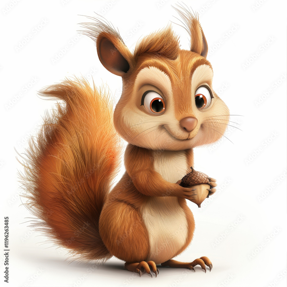 Cute Cartoon Squirrel Holding an Acorn with a Bushy Tail Cute Cartoon Squirrel Holding an Acorn with a Bushy Tail