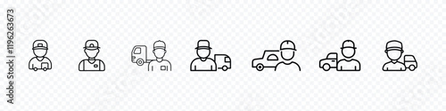 Truck driver icon, Truck Driver Vector Line Icon, icon of man with truck