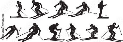 Silhouette of a Person Skiing Vector Illustration Set